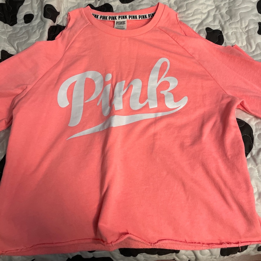 PINK- Pink Cut Out Shoulder Shirt